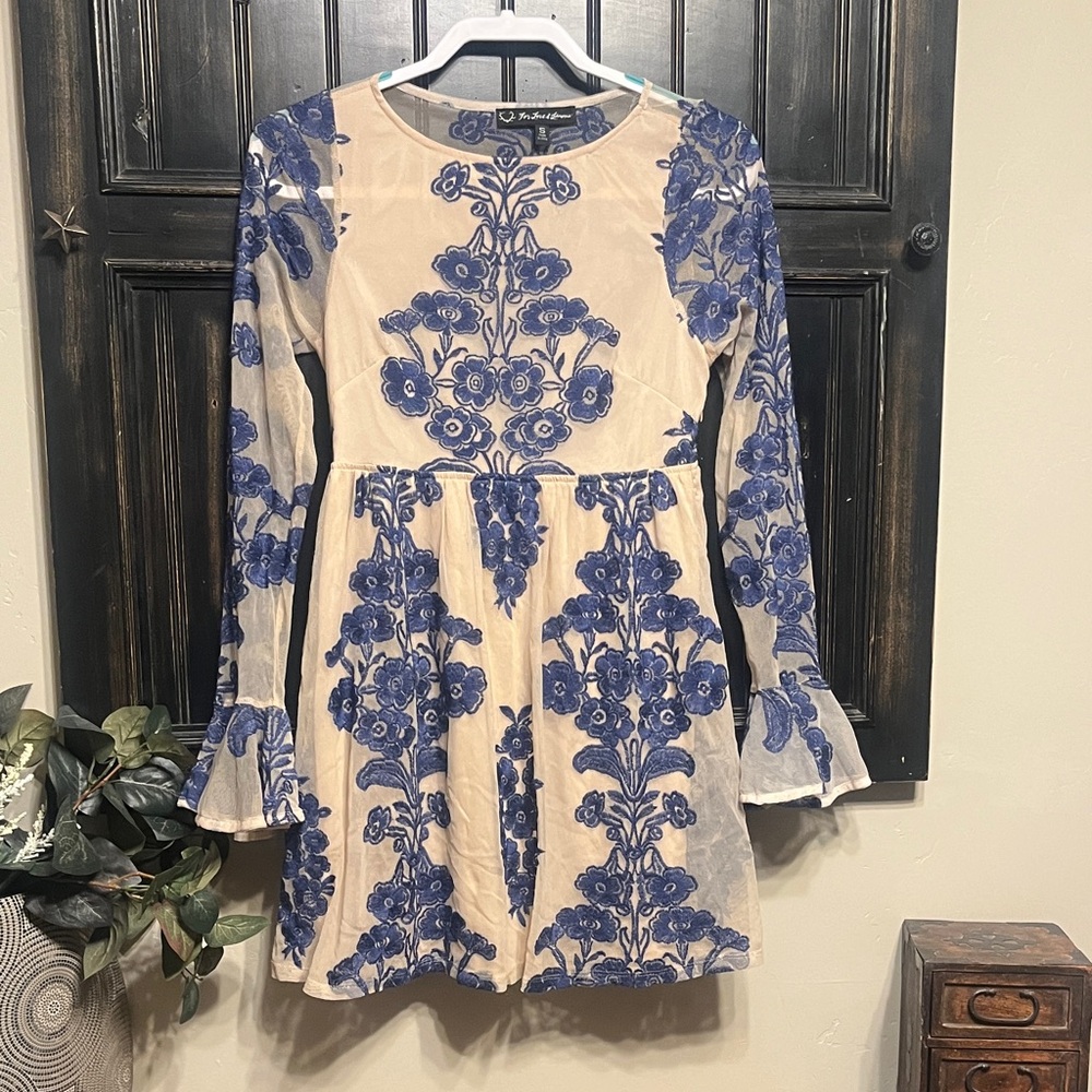 For Love And Lemons Blue Floral Long Sleeve Dress